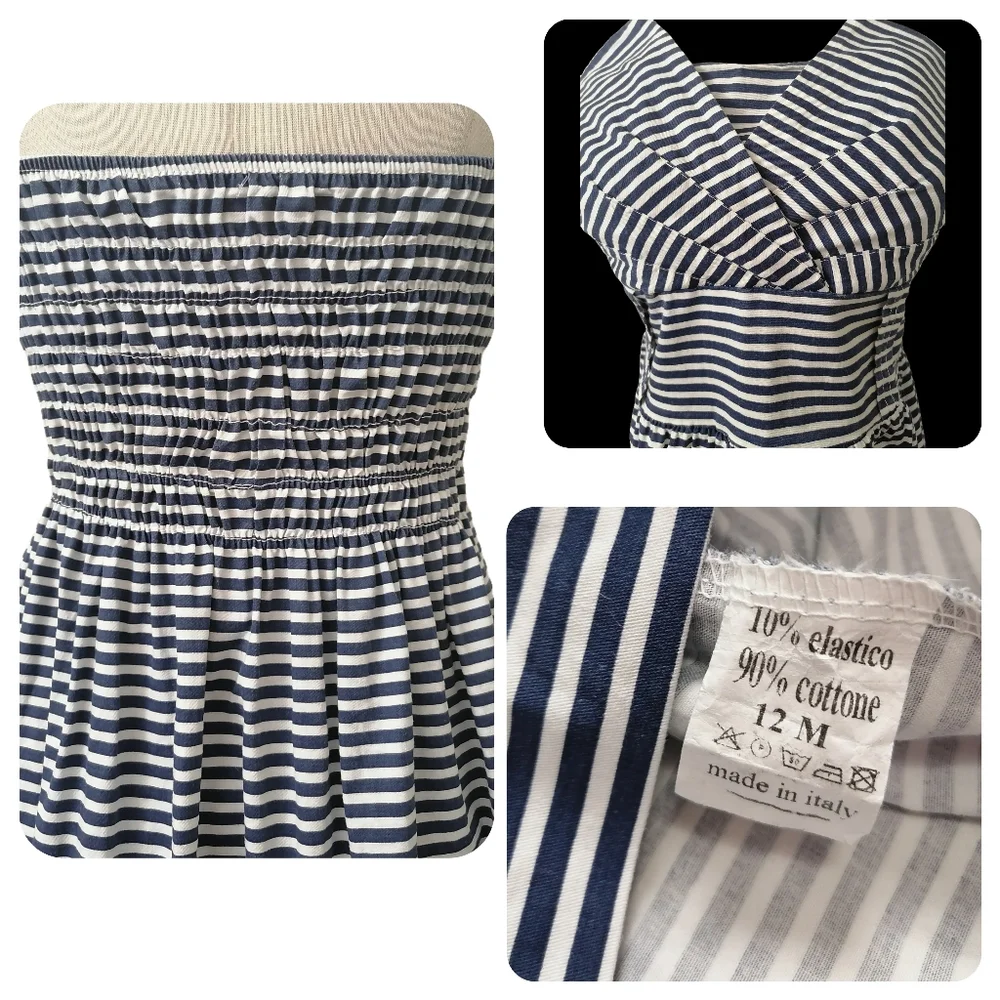- fits S, blue white stripes thick cotton material  strapless dress - Picture 5 of 6